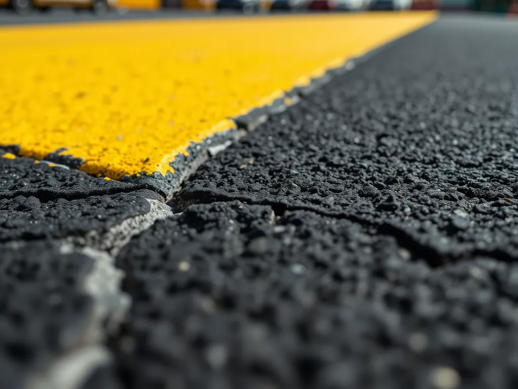 Close-up of a road surface featuring polymer modified bitumens, highlighting durability and performance in asphalt.
