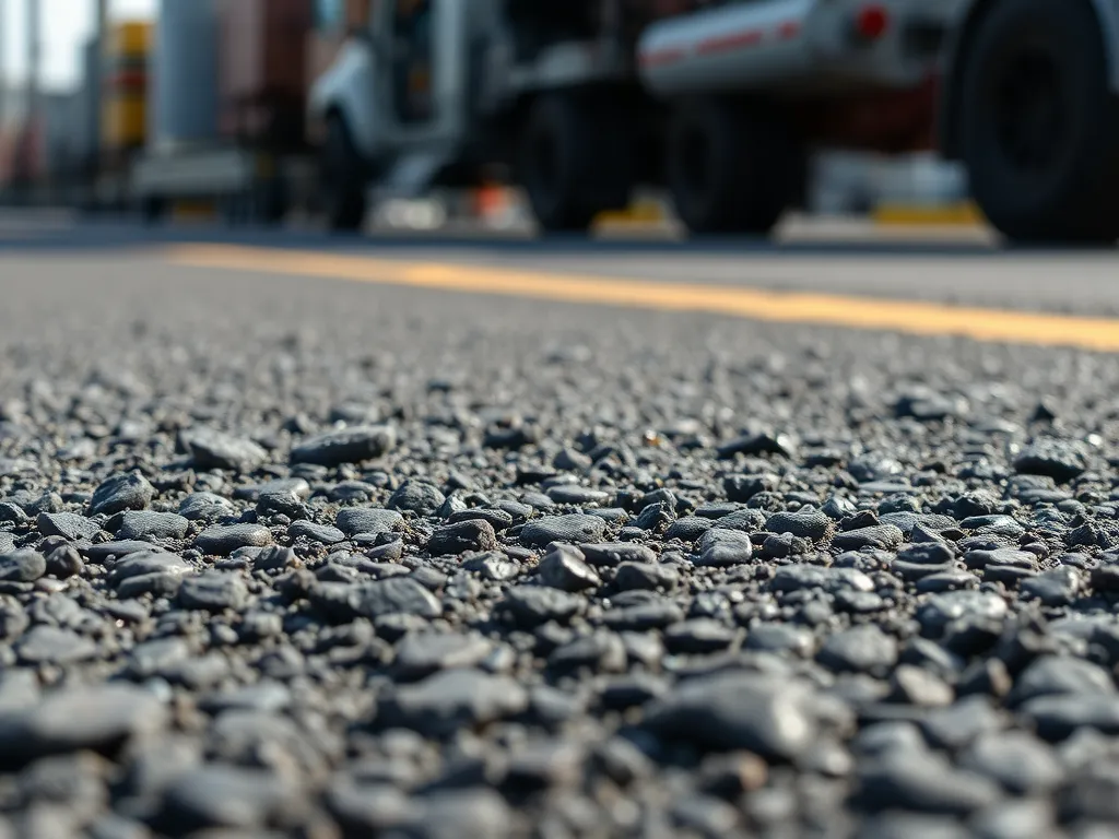 Close-up view of a polymer-modified asphalt surface, highlighting its durability and strength benefits.