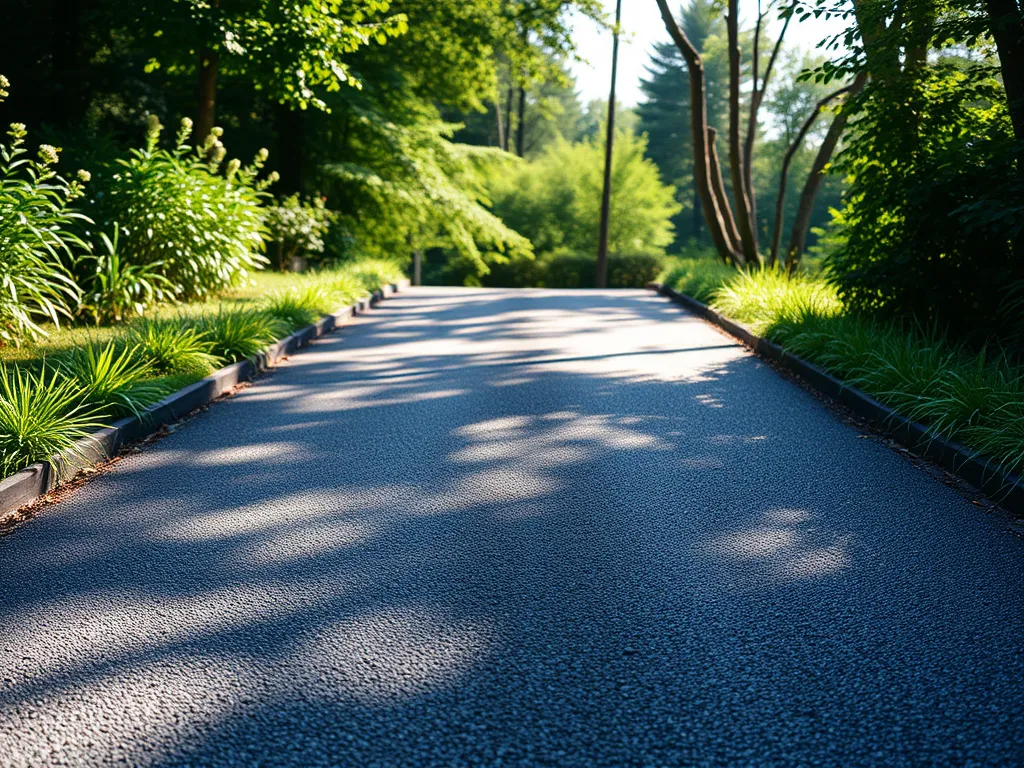 Porous asphalt surface promoting water drainage and reducing runoff.