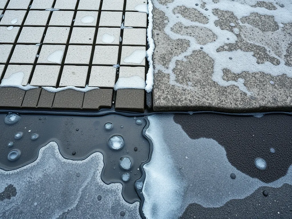 Image showing water pooling on asphalt surfaces, highlighting the importance of drainage to prevent potholes.