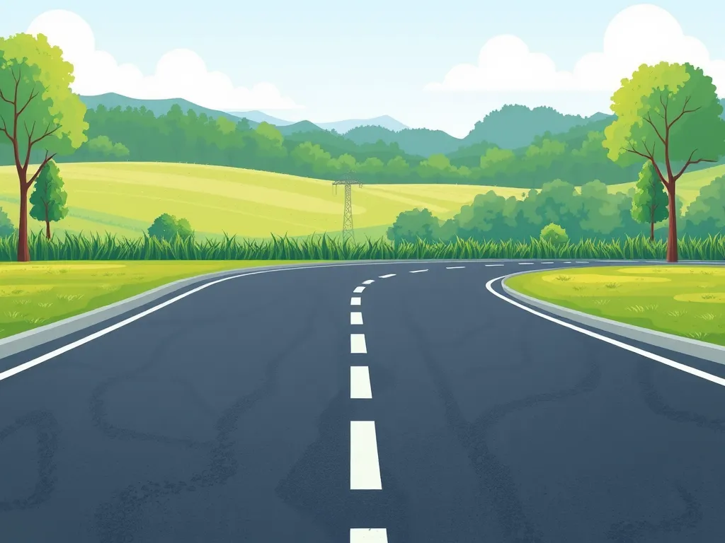 A well-maintained asphalt road surrounded by greenery, illustrating the advantages of preventative asphalt maintenance.