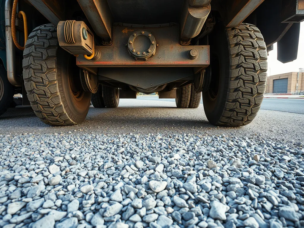Heavy truck tires on asphalt surface to prevent potholes