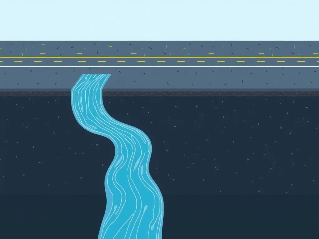 A diagram illustrating the importance of proper asphalt drainage in managing water flow.