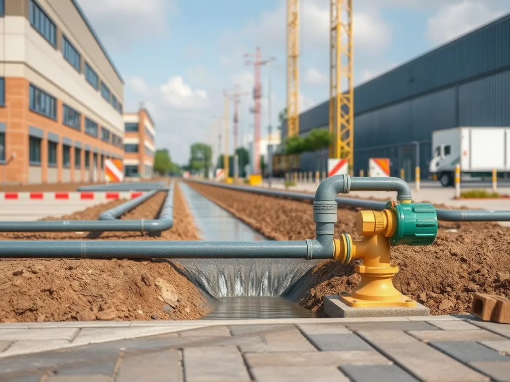 A drainage system being installed in an asphalt application site to ensure proper water management.