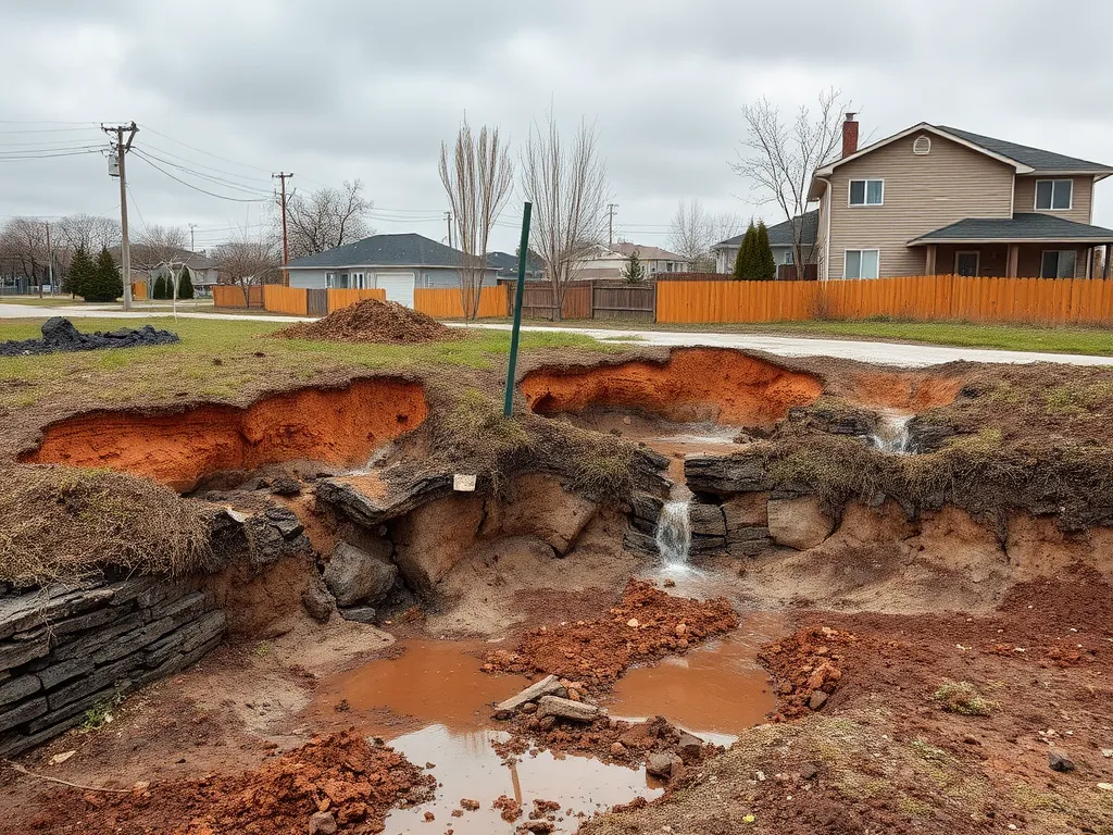 Eroded land due to poor drainage highlighting the importance of maintaining proper drainage to prevent damage.