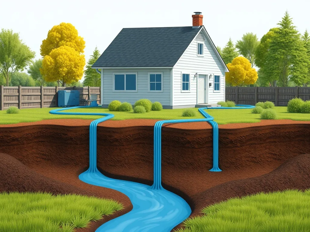 Illustration showing a house with a proper drainage system preventing water damage.