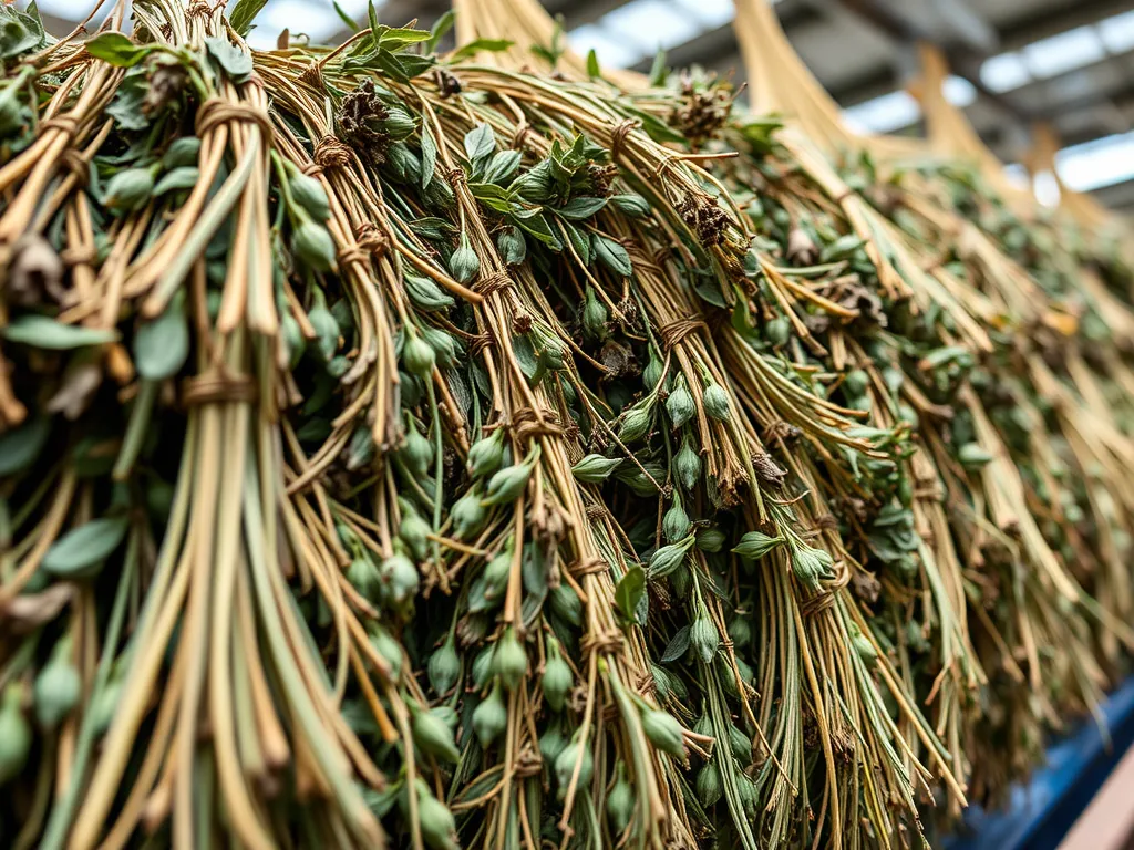 Herbs hanging for proper drying and curing to enhance flavor and potency