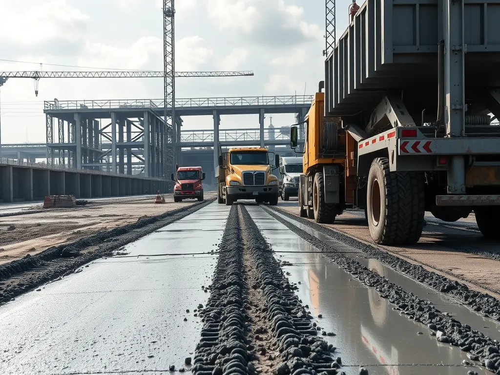 Construction site showing concrete drying, emphasizing the importance of proper drying and curing time.