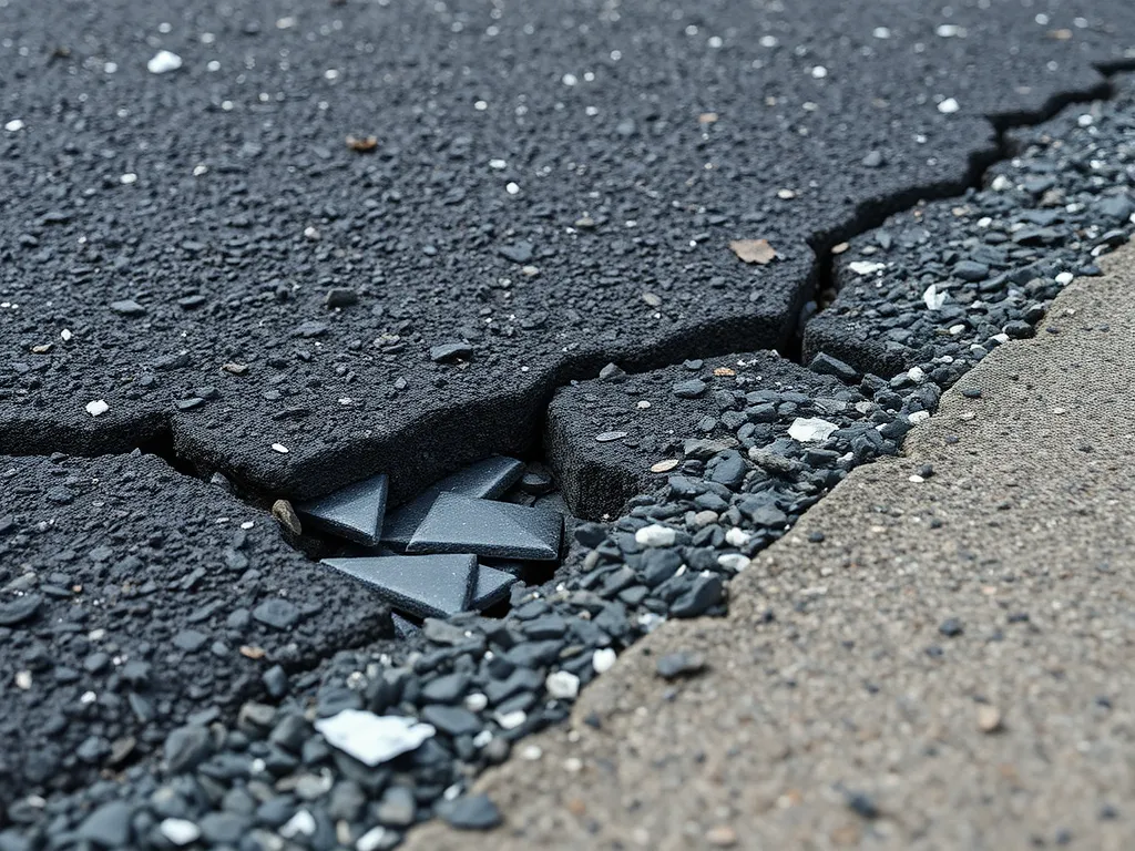 Cracked asphalt surface showing signs of UV damage and deterioration