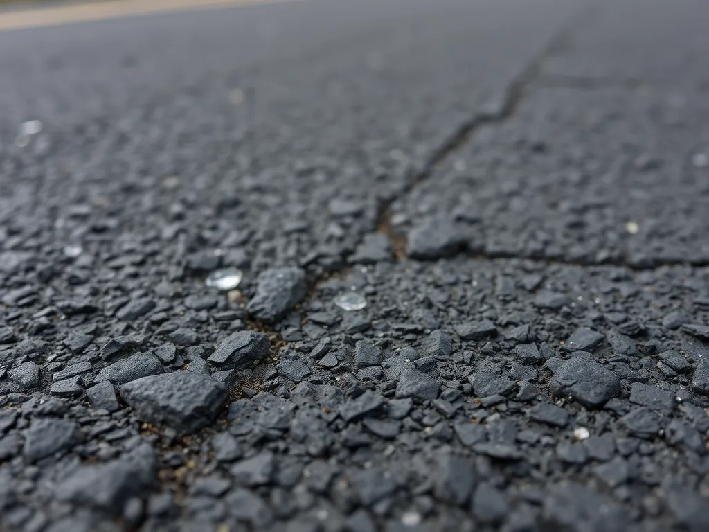 Close-up of cracked asphalt surface highlighting the importance of protective sealants for asphalt longevity.