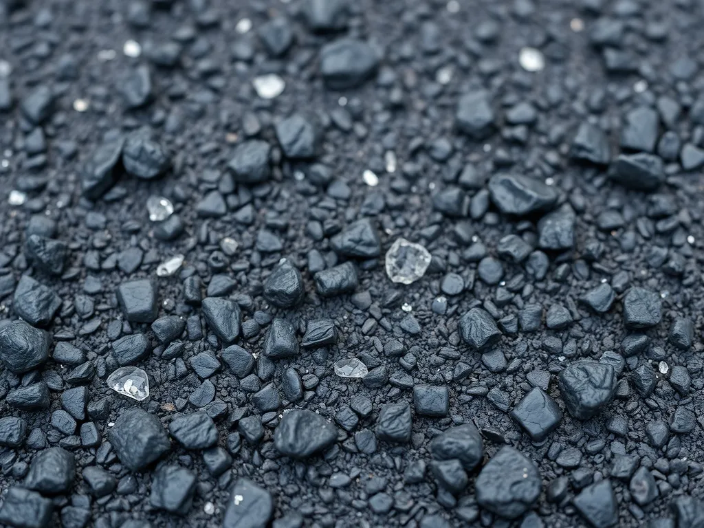Close-up of quality asphalt material showing gravel and tar for identification purposes