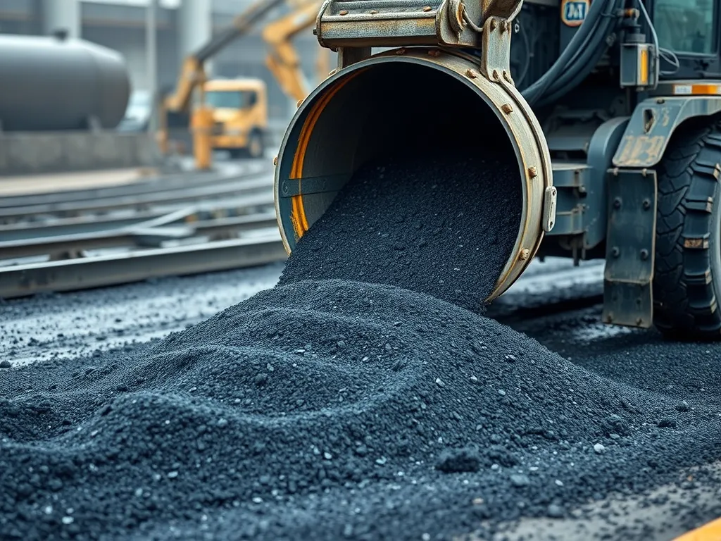 Truck pouring high-quality asphalt mixture for road construction