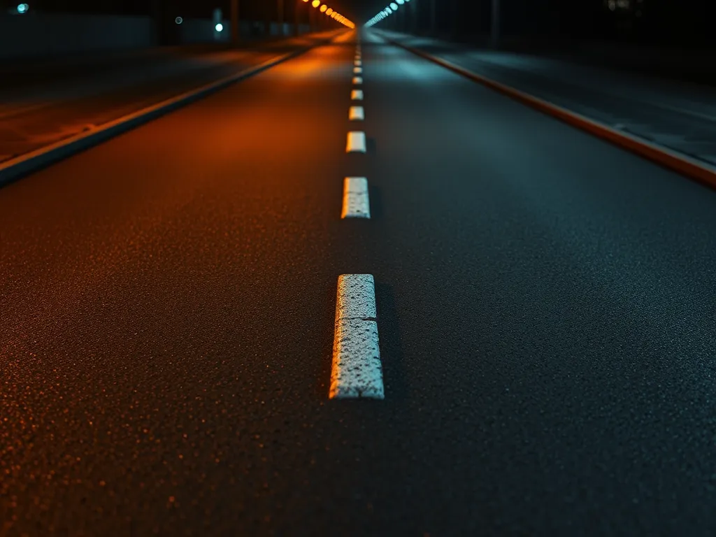 Close-up view of a freshly installed asphalt road, highlighting the quality of the surface for quality control check.