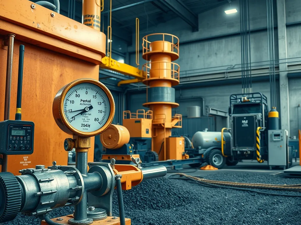 Pressure gauge and asphalt equipment in a quality control check for asphalt installation.