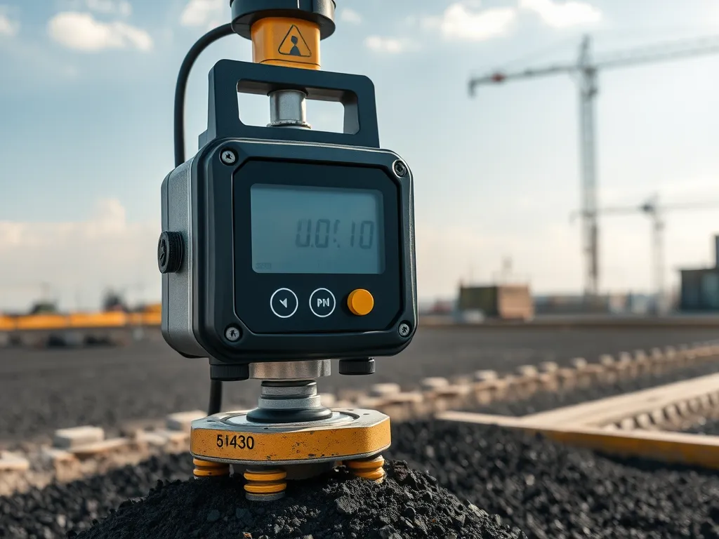 Digital device measuring quality control parameters for warm mix asphalt production.