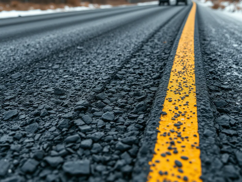 Close-up view of warm mix asphalt surface highlighting quality control measures in pavement.