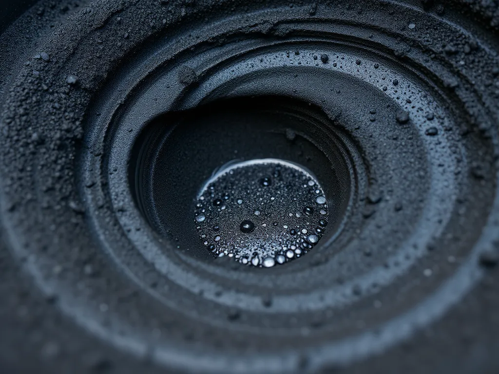 Close-up of warm mix asphalt showing surface texture and moisture beads for quality control.