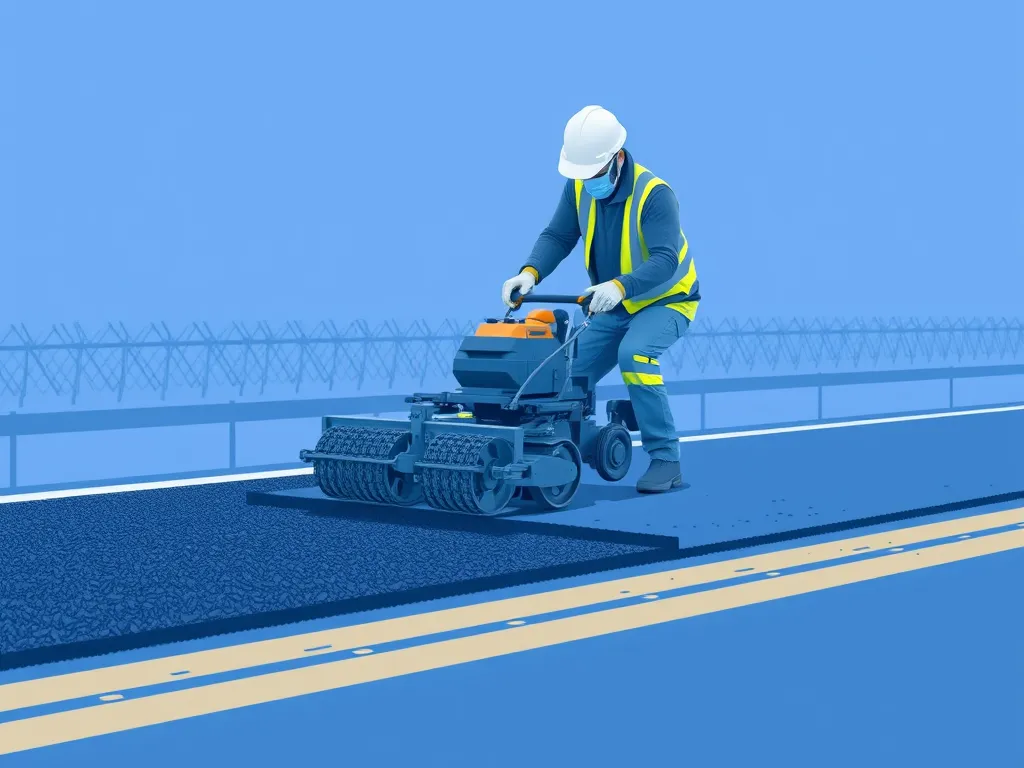 Worker using a road roller for quick installation of asphalt surfaces