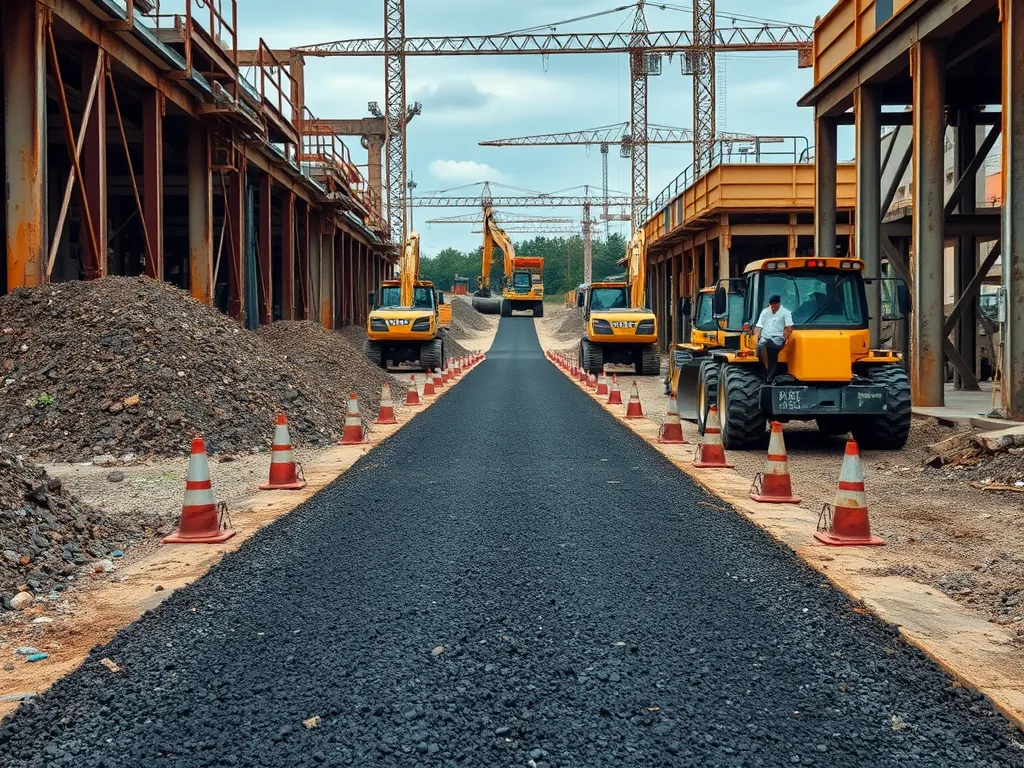 Construction site showcasing the use of reclaimed asphalt for road paving