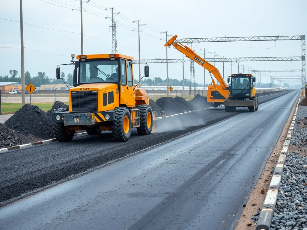 Construction machinery working on reclaimed asphalt pavement to enhance road performance