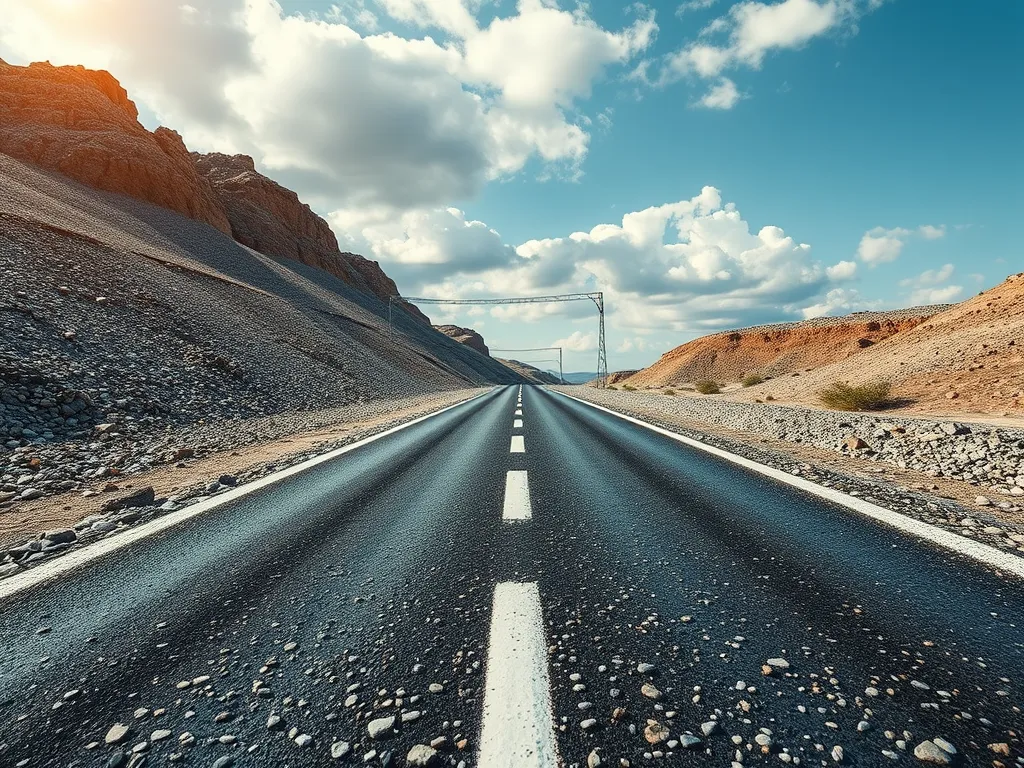 A road showcasing the use of recycled aggregates in asphalt mixture for enhanced performance.