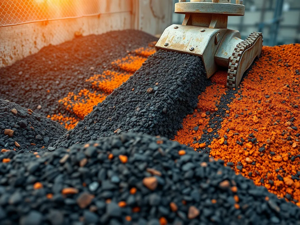 A close-up of recycled aggregates used in asphalt production, showcasing their texture and colors, highlighting their impact on asphalt performance.