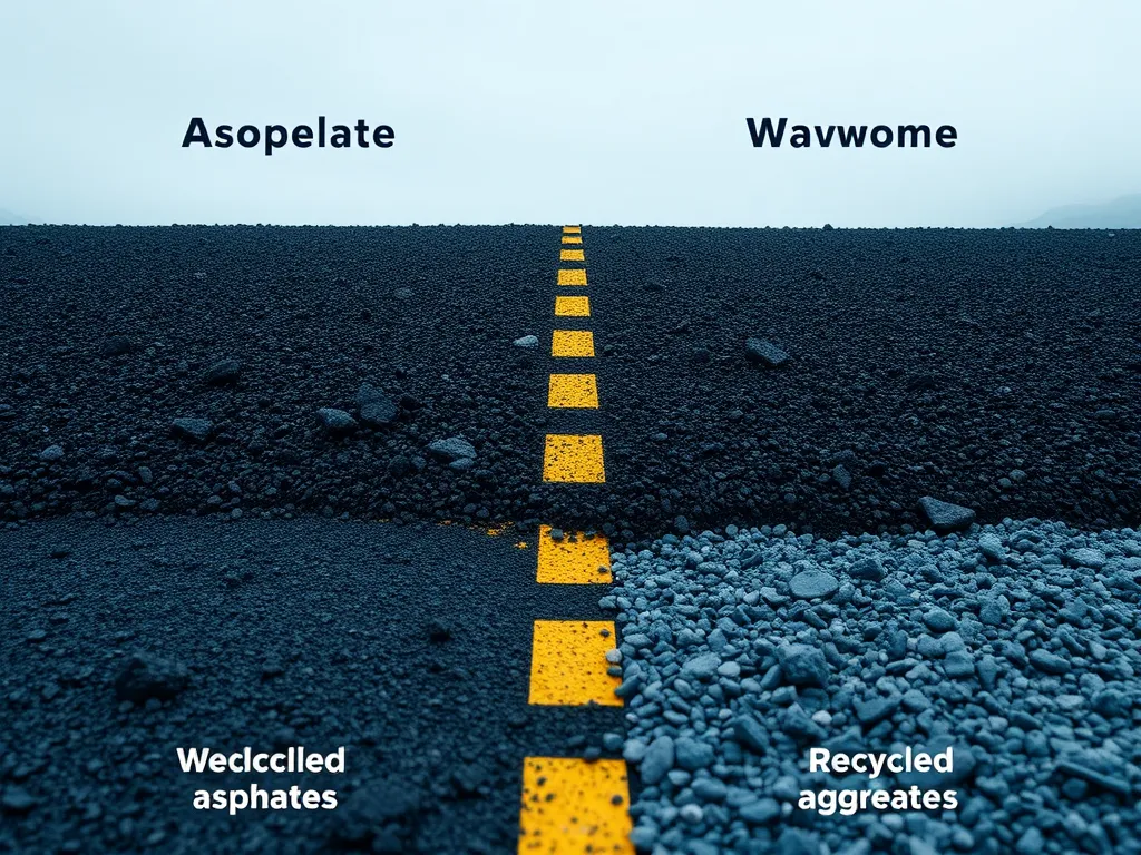Image showing the impact of recycled aggregates on asphalt performance with a comparison of traditional and recycled asphalt.