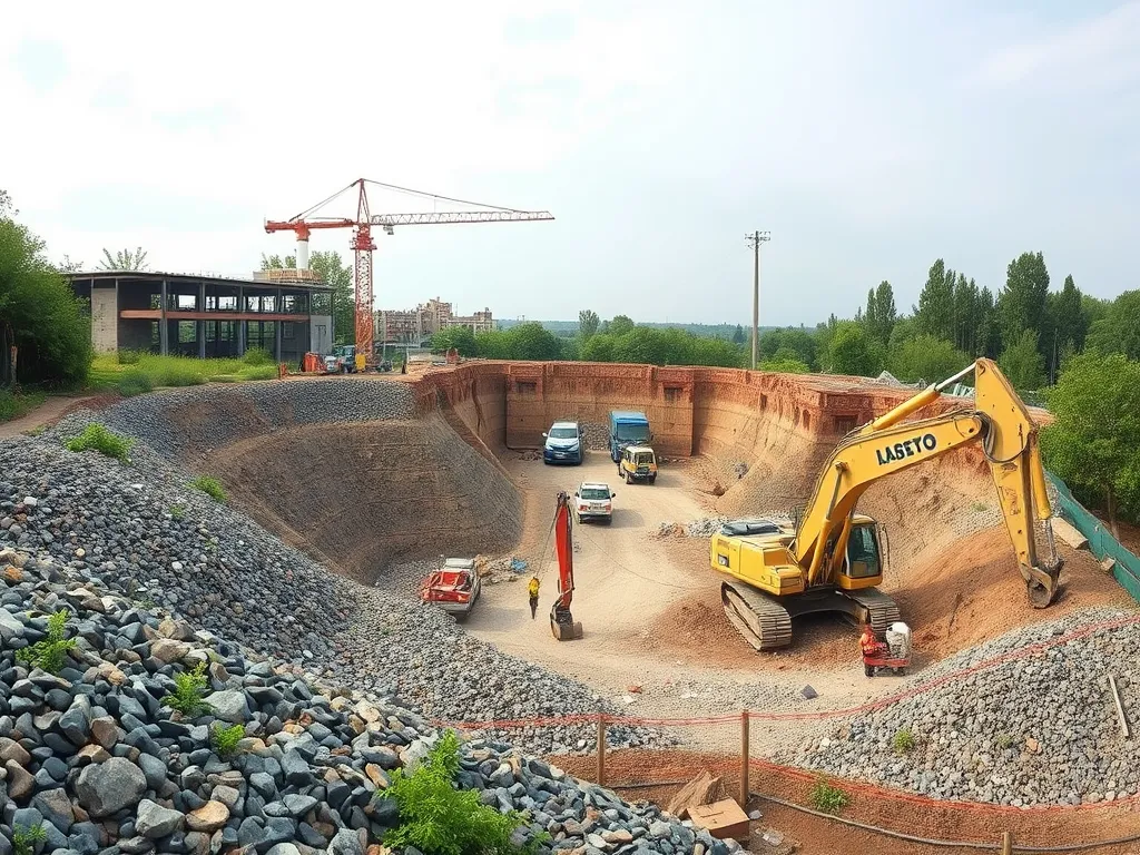 Construction site utilizing recycled aggregates for sustainable building practices