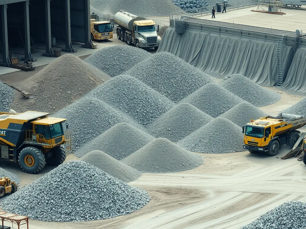 Stockpiles of recycled aggregates used in asphalt production, highlighting their impact on performance.