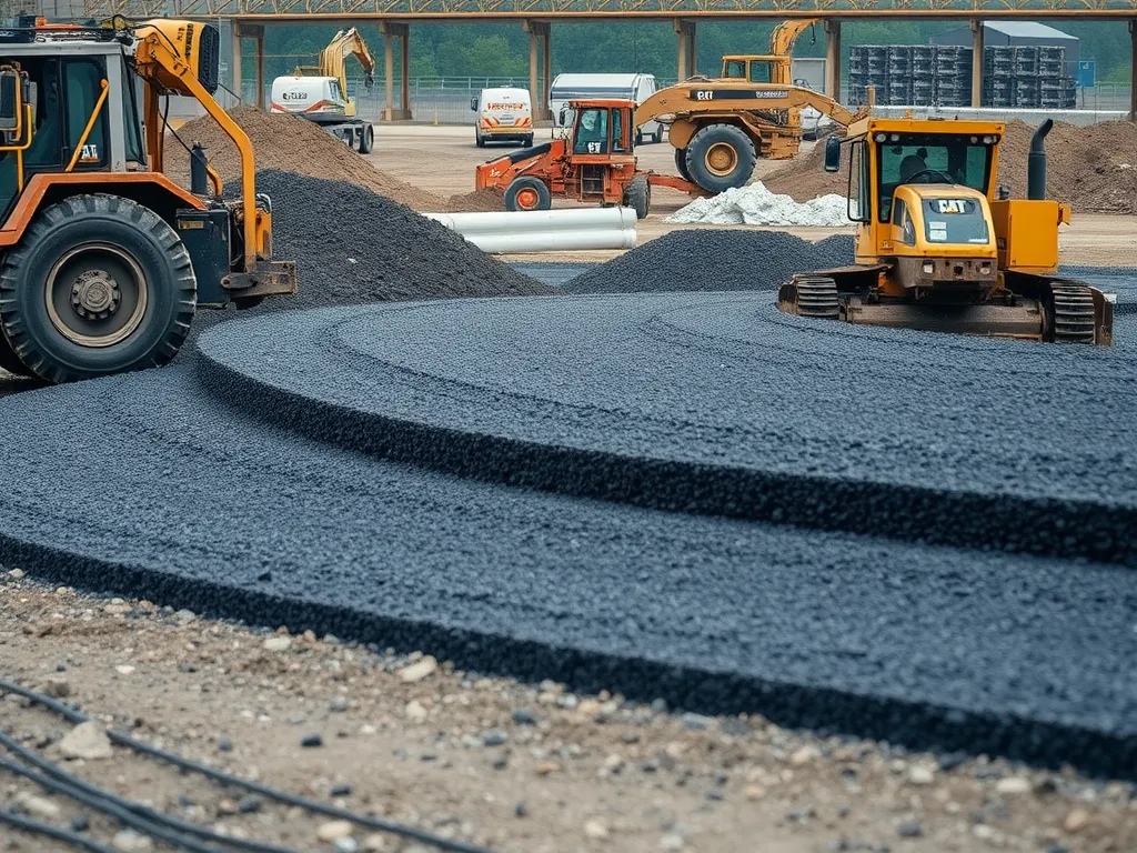 Heavy machinery laying down recycled asphalt for cost-effective road construction