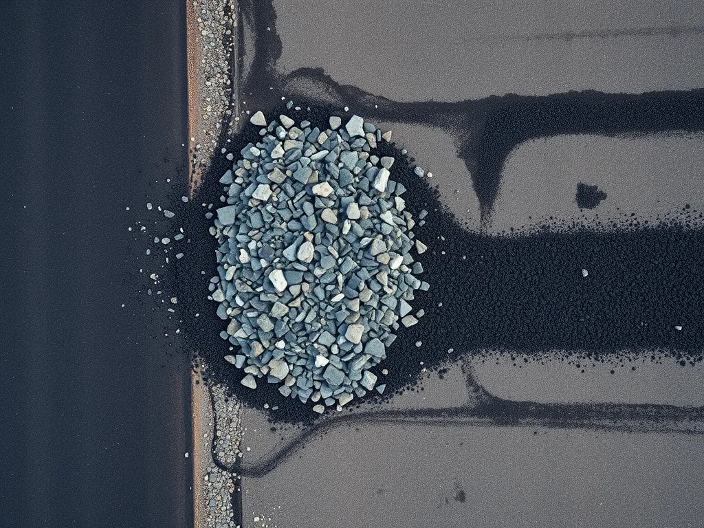 Aerial view of a pile of recycled asphalt materials used in construction.