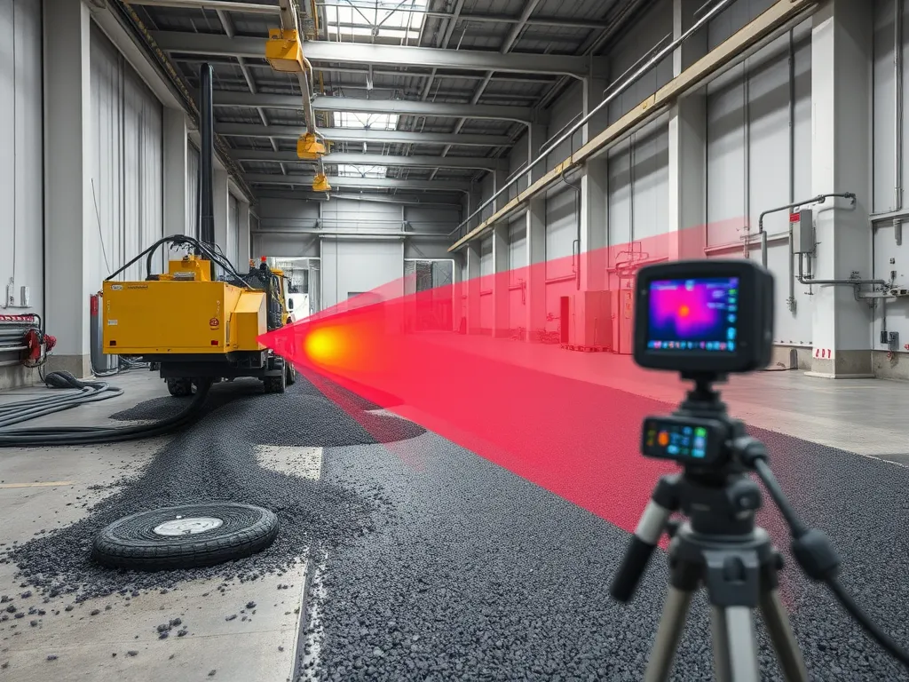 A construction site showcasing the application of recycled materials in warm mix asphalt paving