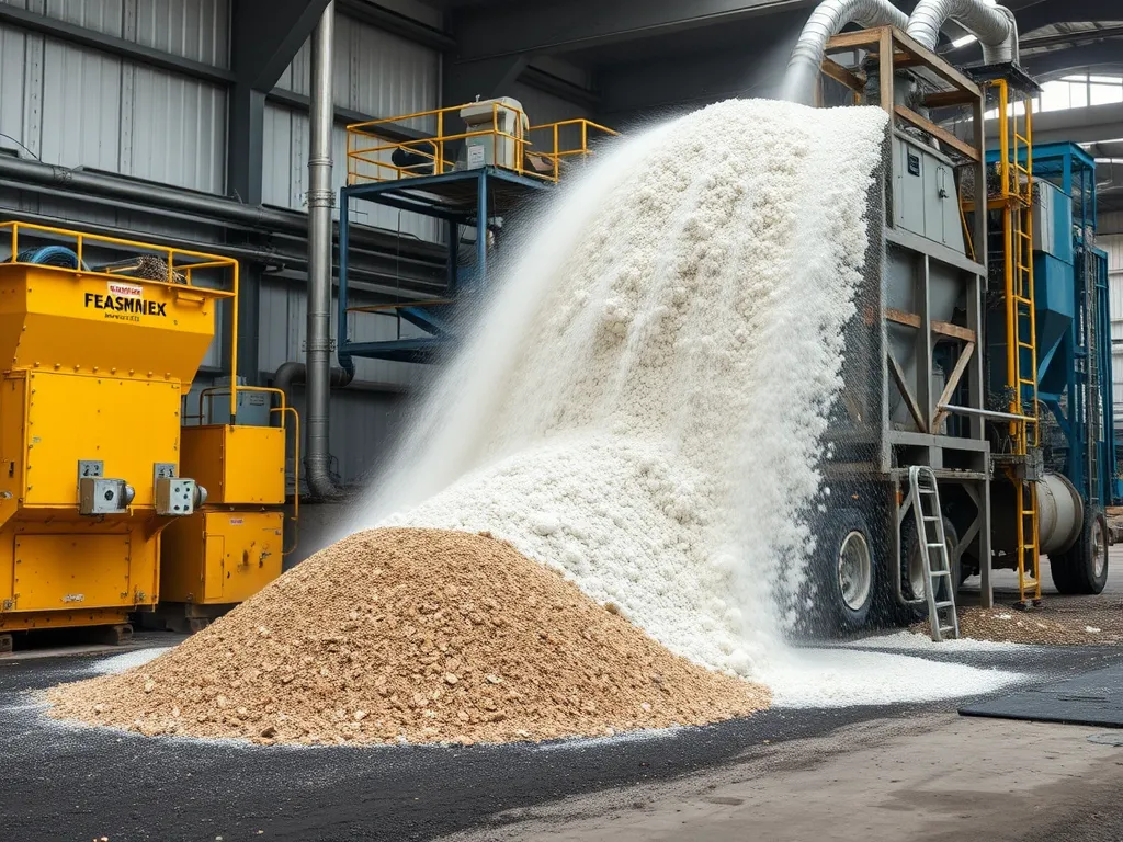 Recycled materials being processed for use in warm mix asphalt production