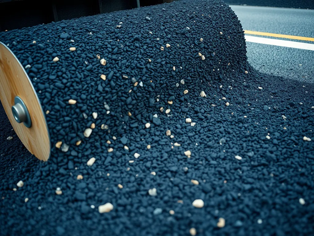 Close-up of warm mix asphalt incorporating recycled materials for sustainable paving.