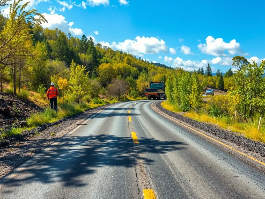 Asphalt road being recycled with workers and machinery, highlighting sustainable recycling methods.