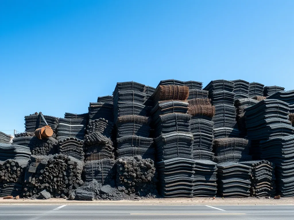 Stacks of recycled asphalt material ready for processing in asphalt recycling methods