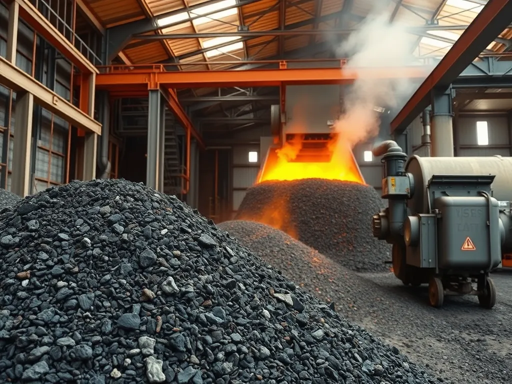 Image of recycled asphalt materials being processed in a recycling facility.