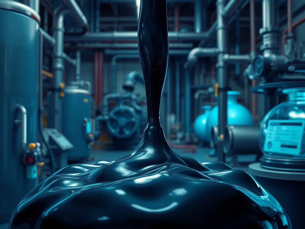 Viscous reduced crude residuum flowing in an industrial setting, highlighting its properties in oil refining.