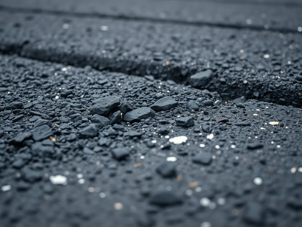 Close-up view of asphalt surface highlighting texture and aggregates in Refinery Asphalt Modification.