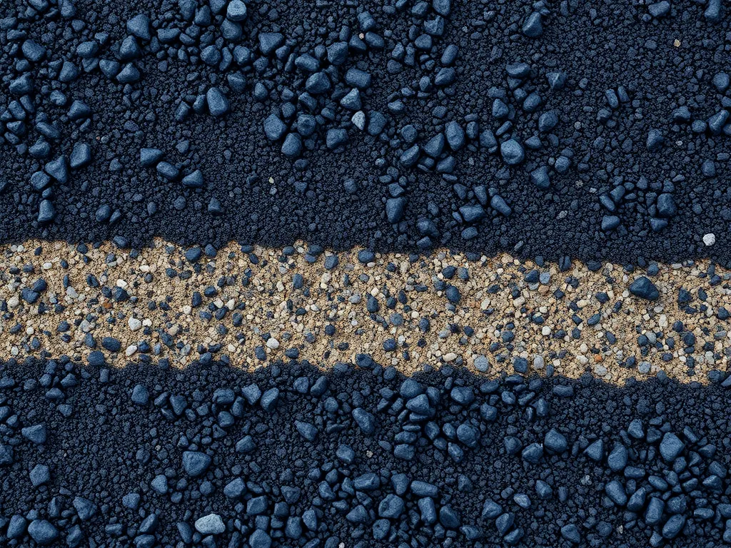 Close-up of asphalt surface showing refined aggregates and textures for asphalt modification.