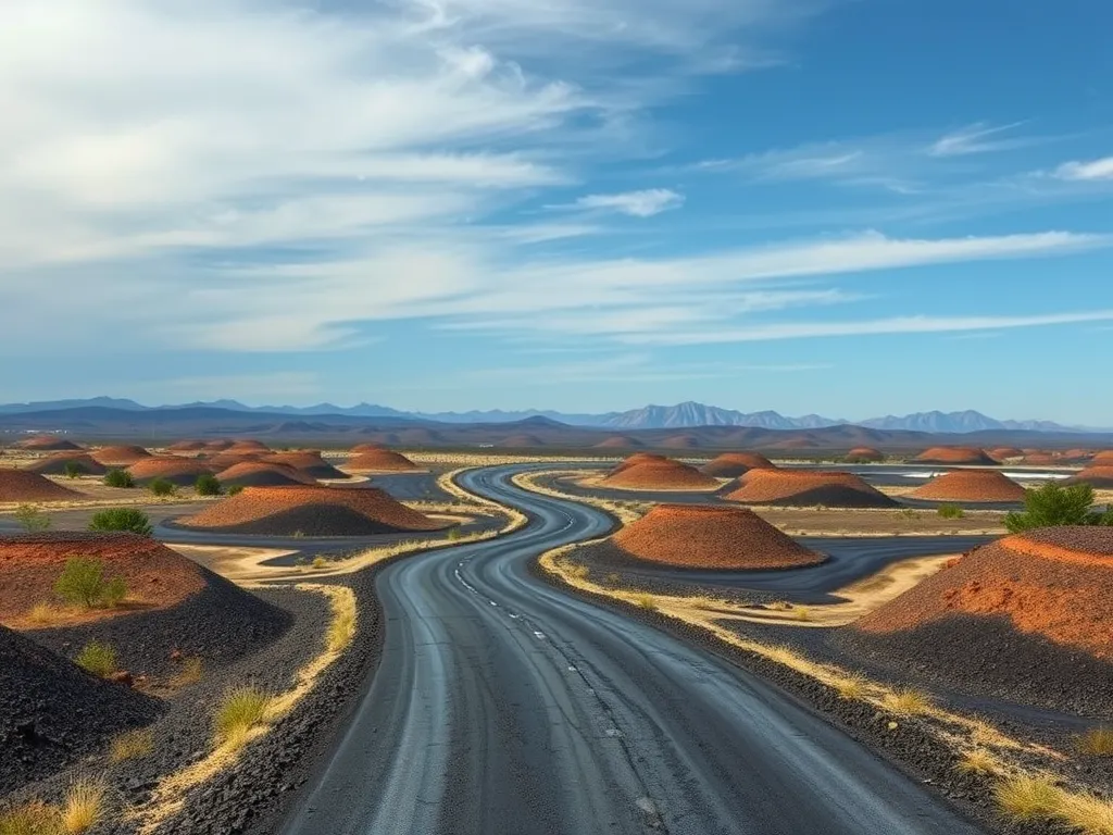Winding road through a desert landscape, illustrating how regional climate affects asphalt mix specifications.