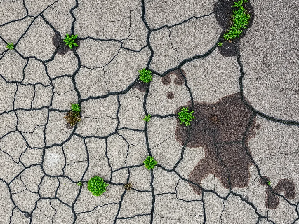 Aerial view of a cracked driveway showing signs of wear and potential damage that regular inspections can address.