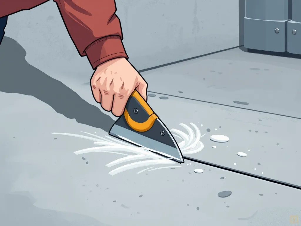 Person using a trowel to remove asphalt from a driveway surface