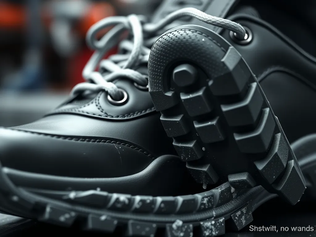 Close-up of shoes with asphalt on the sole, demonstrating the challenge of removing asphalt from shoes.
