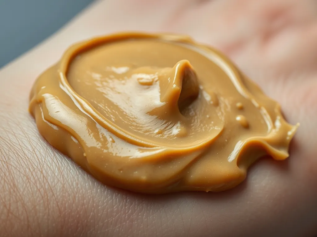 A hand with a thick, creamy substance used for removing asphalt from skin.