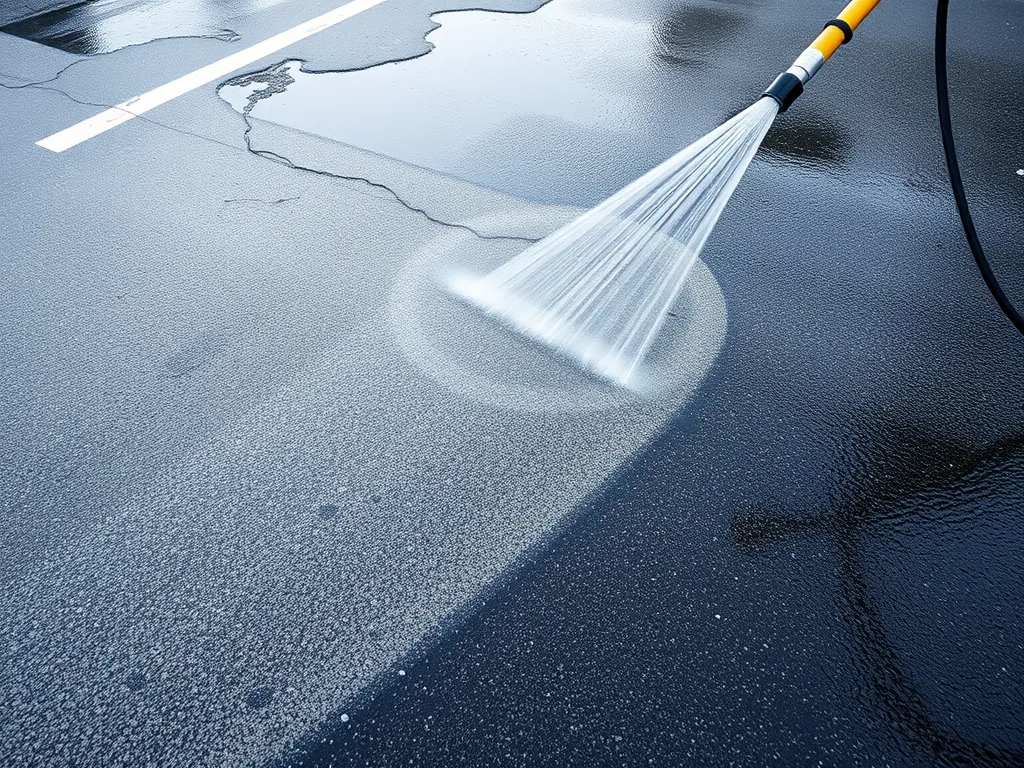 Power washing asphalt to remove paint for a clean surface