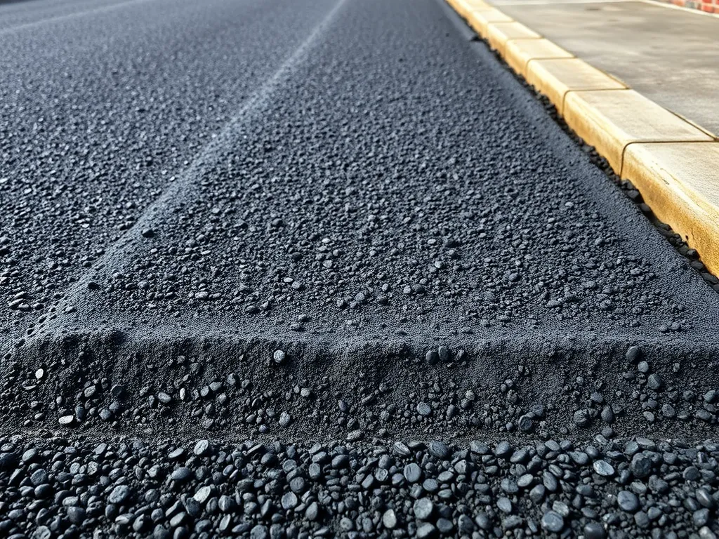 Close-up view of a freshly repaired asphalt driveway illustrating smooth surface and proper fill techniques for cracks and holes.