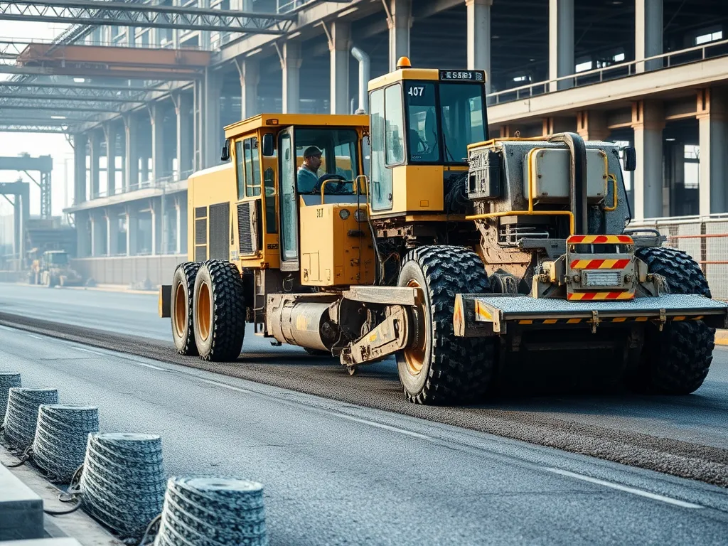 Heavy machinery used for road repairs, highlighting factors affecting repair technique choice.