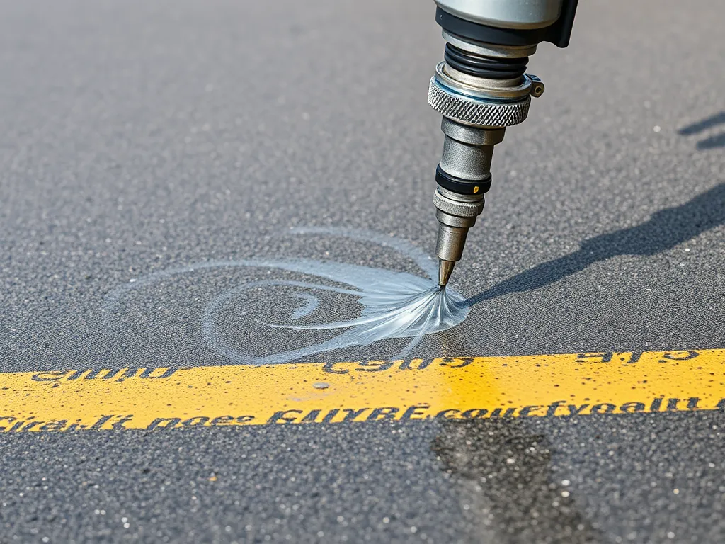 Close-up of a tool used for identifying and repairing small cracks in asphalt pavements.