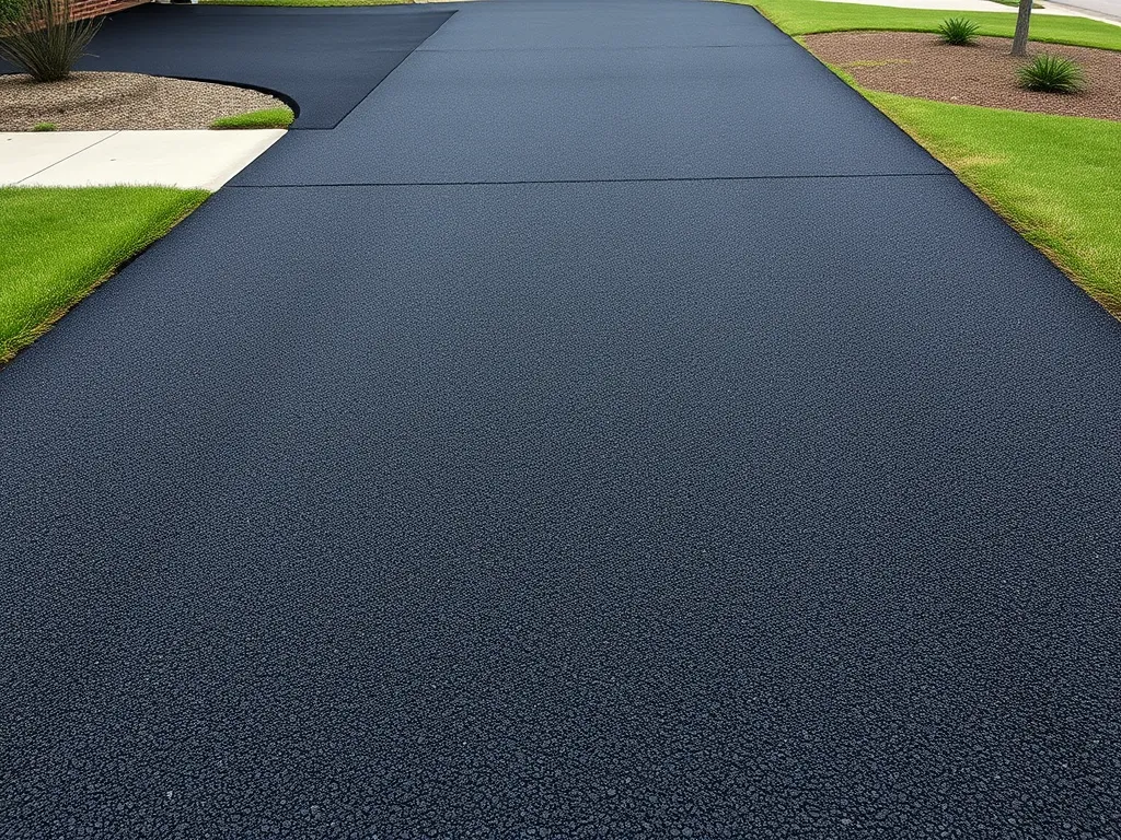 Freshly repaved asphalt driveway demonstrating smooth surface and quality